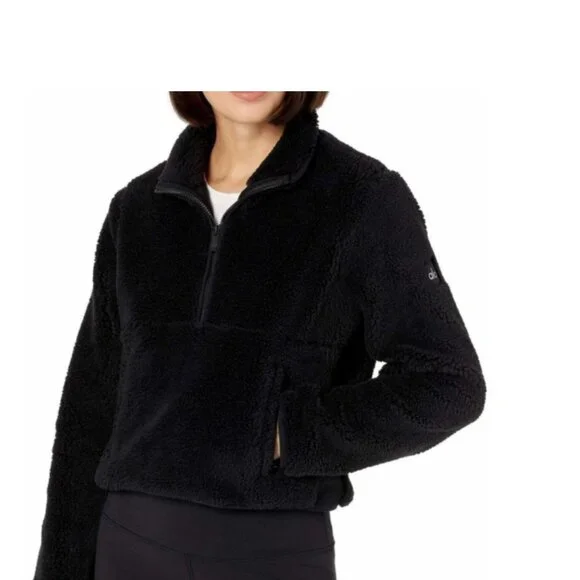 ***SOLD*** Alo Half-Zip Sherpa Jacket Black Shearling cabin Sweater $160 Size M - Picture 2 of 5